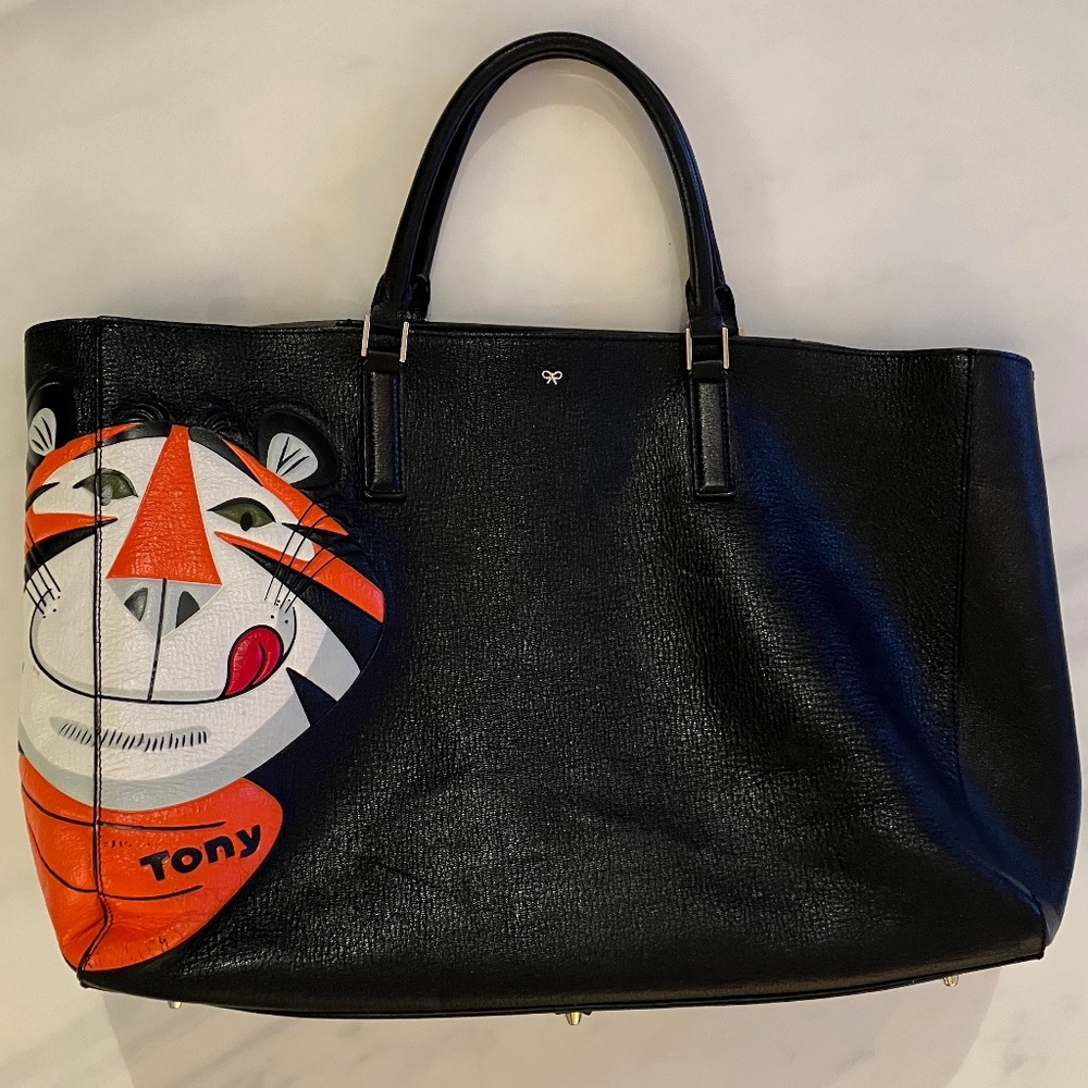 Anya Hindmarch Tony the Tiger Black Leather Ebury Tote Bag w/dustbag Ret. $2225
